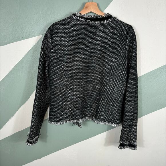 Max & Mia Women's Large Tweed Open Front Tattered End Office Sweater Jacket - Picture 8 of 8